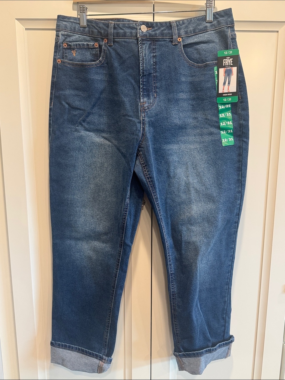 Frye High Rise Cuffed Straight Leg Jeans Medium Wash Size 12/31
